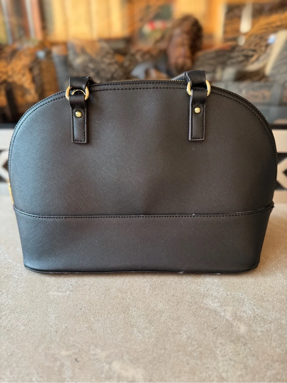 Anne Klein Black Dome Satchel with Gold Accents